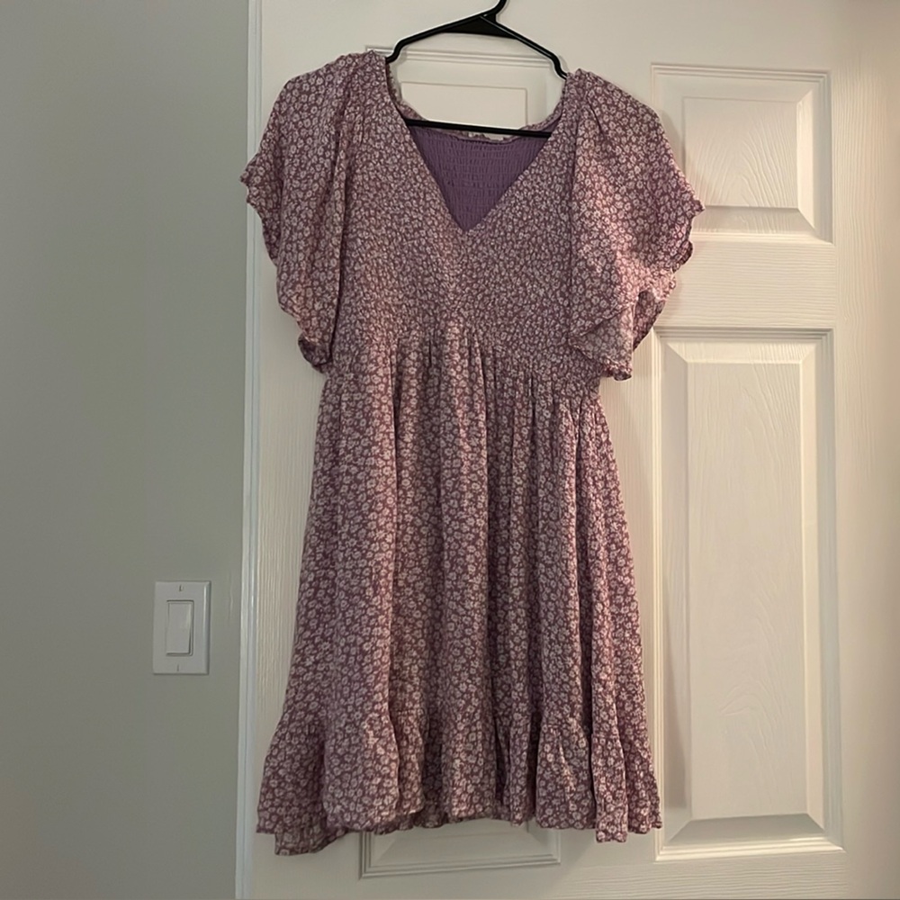 PinkBlush Maternity Floral V-Neck Dress with Flutter Sleeves